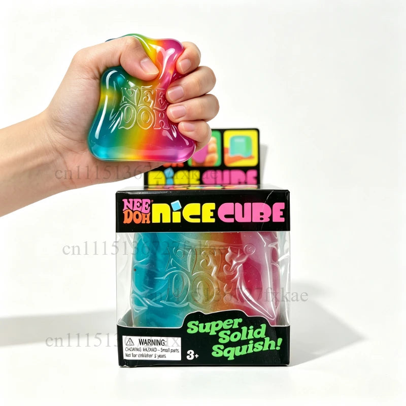 Schylling Nee Doh Nice Cube Rainbow Squishy Sensory Fidget Toy Super Solid Squish Stress Relief Squeeze Toy Birthday Decor Gift
