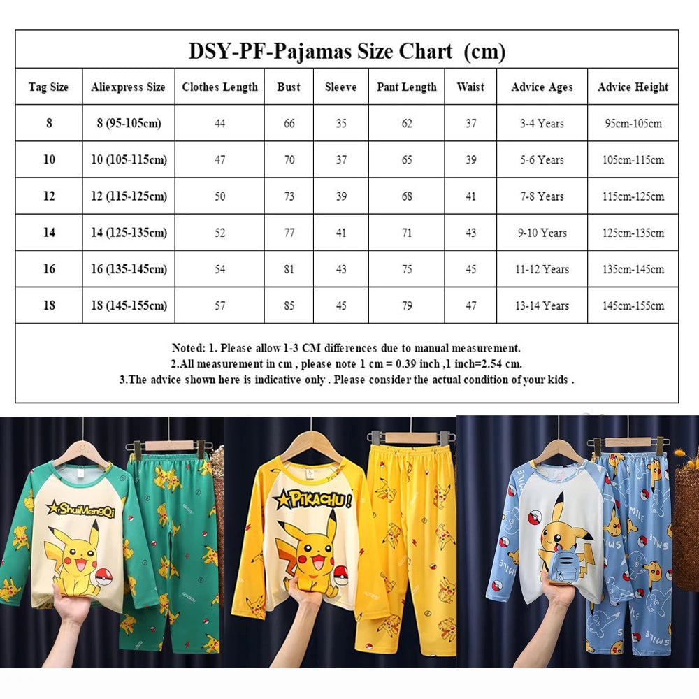 New Spring Children's Clothing Sets Pikachu Boy Sleepwear Long Sleeved 2Pcs Top+Pants Clothes Kids Pajamas Baby Girls Pyjamas
