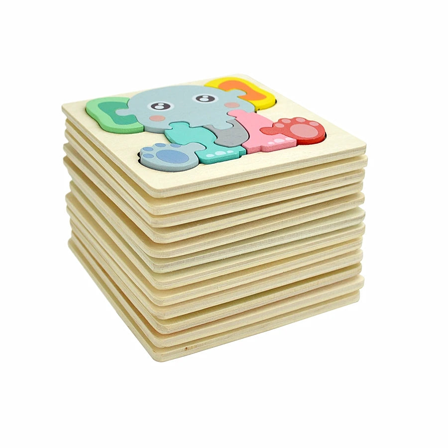 3D Puzzle Montessori Wooden Toys For Cartoon Animal Vehicle Wood Jigsaw Kids Baby Early Educational Learning Puzzles Bricks