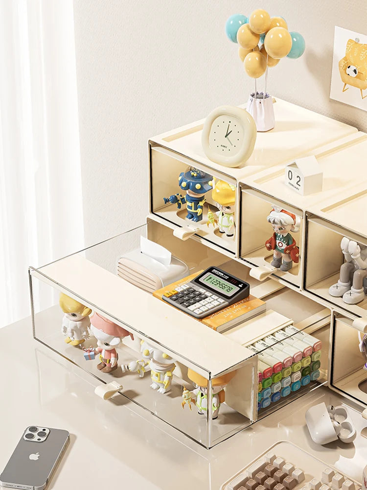 Storage Box with Drawers – Desktop Organizer, Display Case for Collectibles, Office Storage ContainerCustomizable Combination