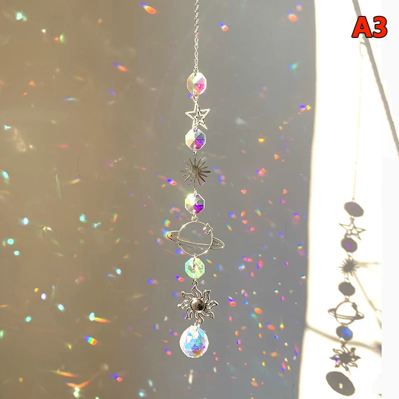 Hanging Crystal Pendant Garden Suncatcher Wind Chimes Rainbow Prism Crystal Chain for Window Drop Bell Christmas Tree Home Decor