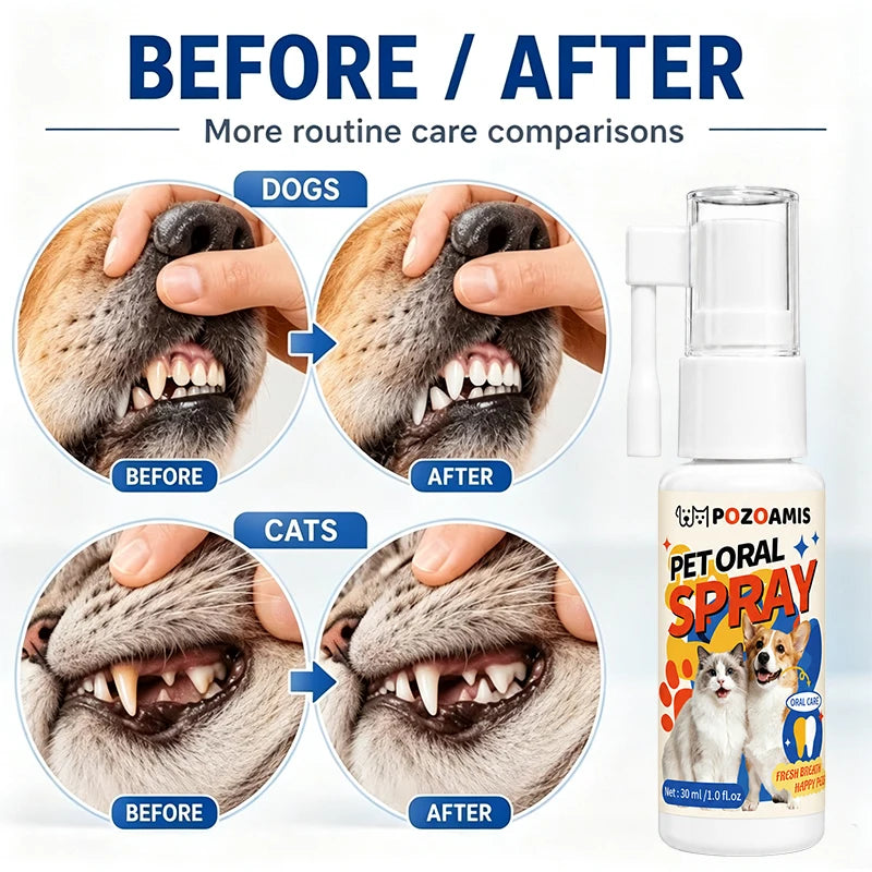 Pet Oral Spray: Freshens Breath, Gentle and Non-Irritating. A Dental Cleaning and Care Spray for Dogs and Cats.