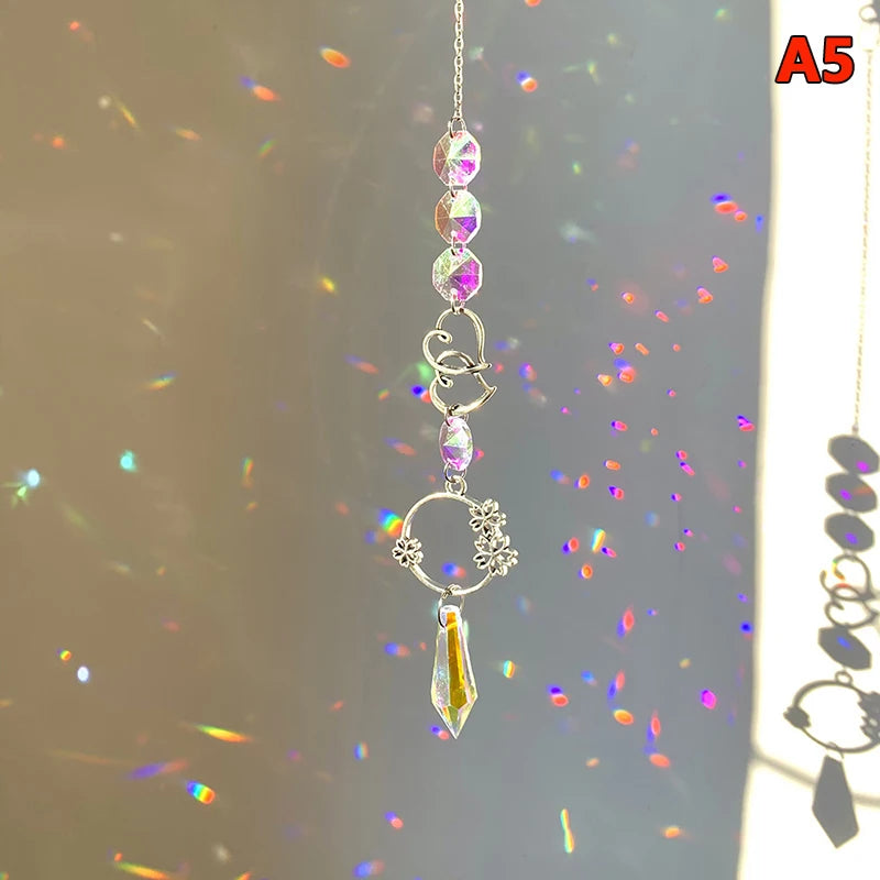 Hanging Crystal Pendant Garden Suncatcher Wind Chimes Rainbow Prism Crystal Chain for Window Drop Bell Christmas Tree Home Decor