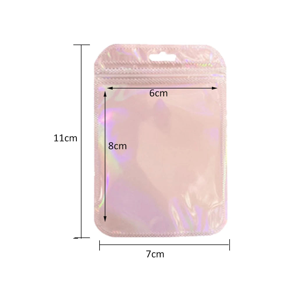 50pcs Holographic Zipper Small Jewelry Bag Pouch For Bead Earring Food Storage Small Business Entrepreneurship Packaging Display