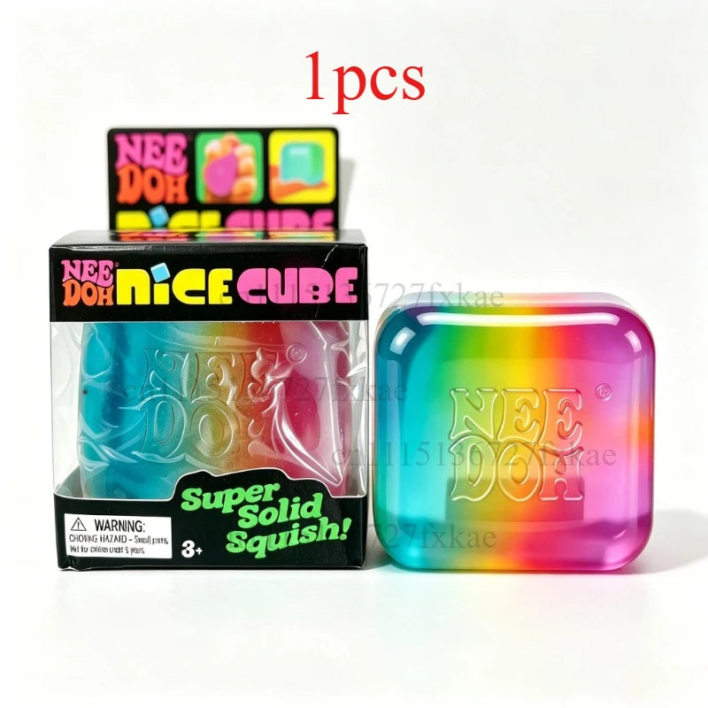 Schylling Nee Doh Nice Cube Rainbow Squishy Sensory Fidget Toy Super Solid Squish Stress Relief Squeeze Toy Birthday Decor Gift