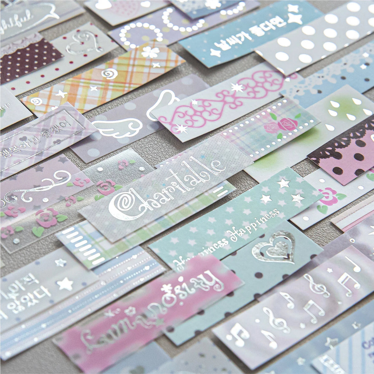 40pcs Plain Island Series Kawaii Basic Versatile Dual Material Hot Silver Stickers DIY Scrapbook Aesthetic Stationery Stickers