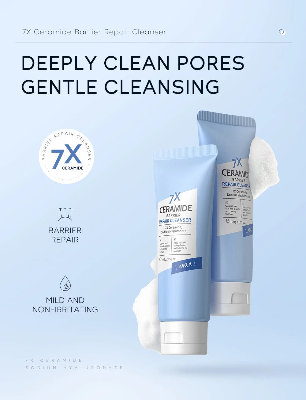7X Ceramide Barrier Repair Facial Cleanser 100g,Deep Cleaning Oil Control Face Cleanser,Moisturizer  Nourish Korean Cosmetics